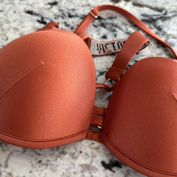 Victorias Secret Bikini; burnt orange; underwire; push up; thong; rhinestones - Picture 3 of 9